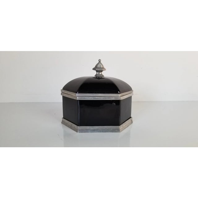 Vintage Italian Black Glass and Silver Hexagonal Jewelry Box For Sale - Image 9 of 9