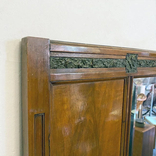 Mid-Century Italian Wood and Brass Details Dresser Mirror, 1950s For Sale - Image 3 of 12