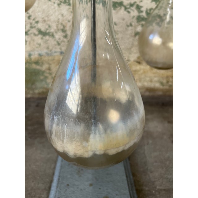 Large Vintage Industrial Weathered Laboratory Ring Stand Vase W/Five Long Neck Glass Flasks For Sale - Image 9 of 11