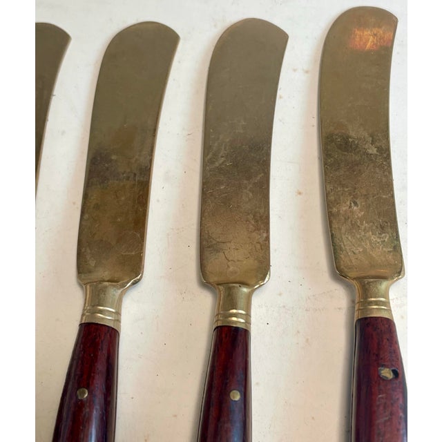 Mid 20th Century Mid 20th Century Rosewood & Brass Individual Butter Cream Desert Knives Set of 4 For Sale - Image 5 of 9