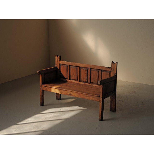 Brown Folk Art Mountain Bench in Wood, Spain, 19th Century For Sale - Image 8 of 18
