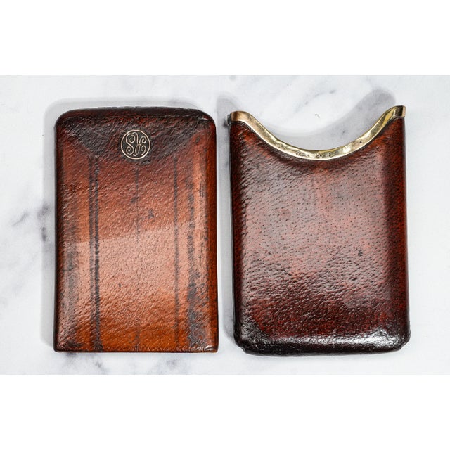 Gold Rare Asprey & Co. 9k Gold Art Deco Antique Leather Cigar Case Tobacciana For Sale - Image 8 of 14
