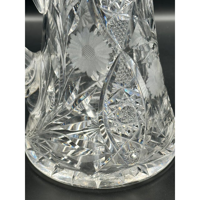 Late 19th Century American Brilliant Period Cut Glass Water Pitcher – Deep Wheel Cut Hobstars & Fans – C. 1895–1915 For Sale - Image 5 of 8