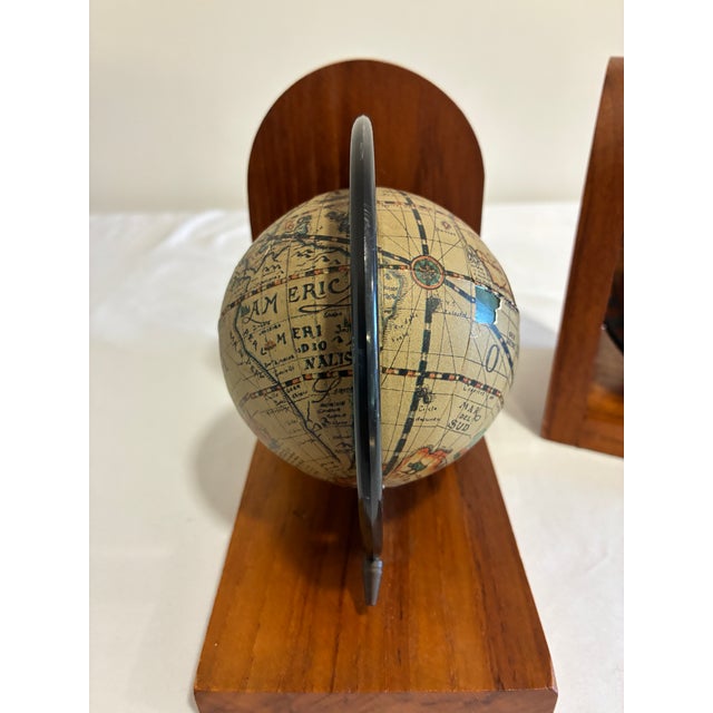 Mid-Century Modern Midcentury Wooden Rotating Globe Bookends—A Pair For Sale - Image 3 of 9
