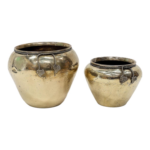Late 20th Century Pair of Brass Pots, Vessels, Planters For Sale