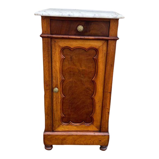 Antique 19th Century Victorian Style Marquetry King Wood Inlaid Marble Side Cabinet. For Sale