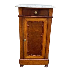 Antique 19th Century Victorian Style Marquetry King Wood Inlaid Marble Side Cabinet.