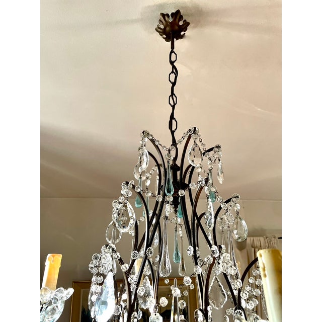 Large Louis XV Chandelier in Blue Murano Glass and White Crystal, 1950 For Sale - Image 9 of 17