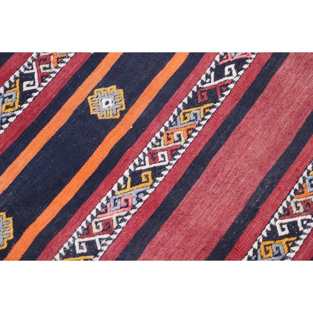 1960s Striped Dowry Handmade Mid Century Modern Handmade Kilim Rug For Sale In Sacramento - Image 6 of 10