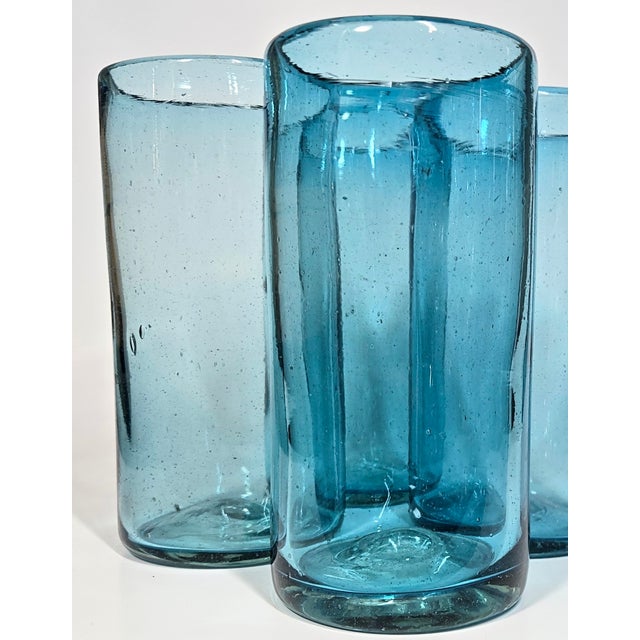 Mediterranean Blue Blown Glass Tumblers- Set of Four For Sale - Image 9 of 11