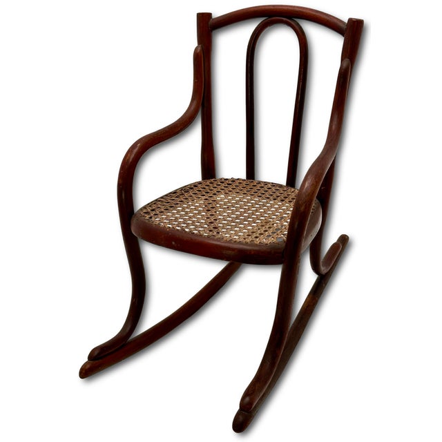 Wood Unusual Antique Very Small Doll Size Bentwood Rocking Chair Possibly a Salesman Sample - Measures 15 Inches Tall For Sale - Image 7 of 18