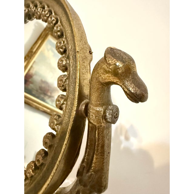 Metal Bronze Swivel Vanity Table Mirror on Pedestal Stand For Sale - Image 7 of 8