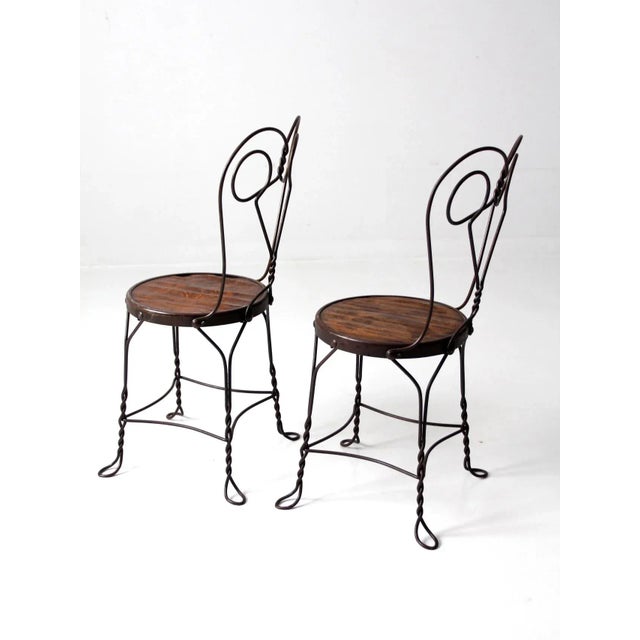 Early 20th Century Antique Ice Cream Parlor Bistro Chair Pair For Sale - Image 5 of 12
