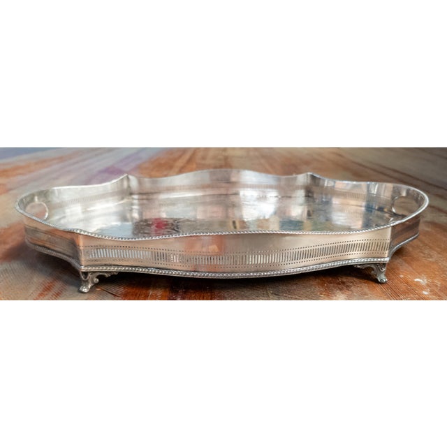 Mid 20th Century 20th Century English Victorian Style Silverplate Drinks Tray With Gallery For Sale - Image 5 of 13
