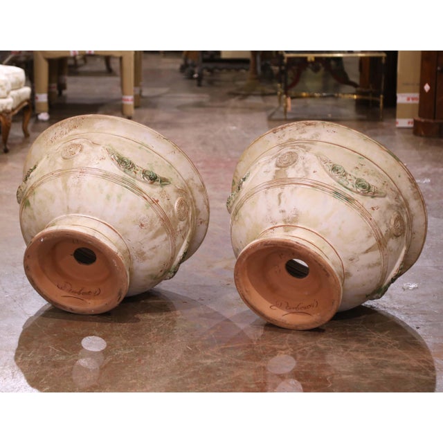 Early 21st Century French Handmade Terracotta Bowl Urn Planters by La Madeleine in Anduze - Set of 2 For Sale - Image 10 of 12