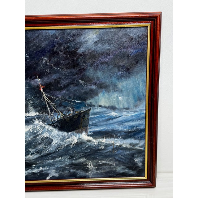 1990s Oil Painting Kingston Peridot (H591), Fishing Trawler Tragedy Lost in the Arctic Gale, January 1968 Framed For Sale - Image 5 of 18