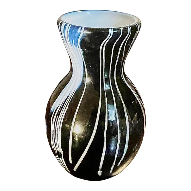 1978 Signed Foster Mid-Century Modern Black & White Cased Art Glass Vase For Sale