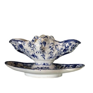 French Blue “Flora” Porcelain Gravy Boat For Sale