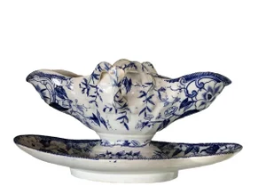 French Blue “Flora” Porcelain Gravy Boat