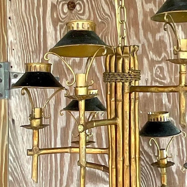 Vintage Late 20th Century Regency Gilt Bamboo Spiral Chandelier For Sale - Image 9 of 14