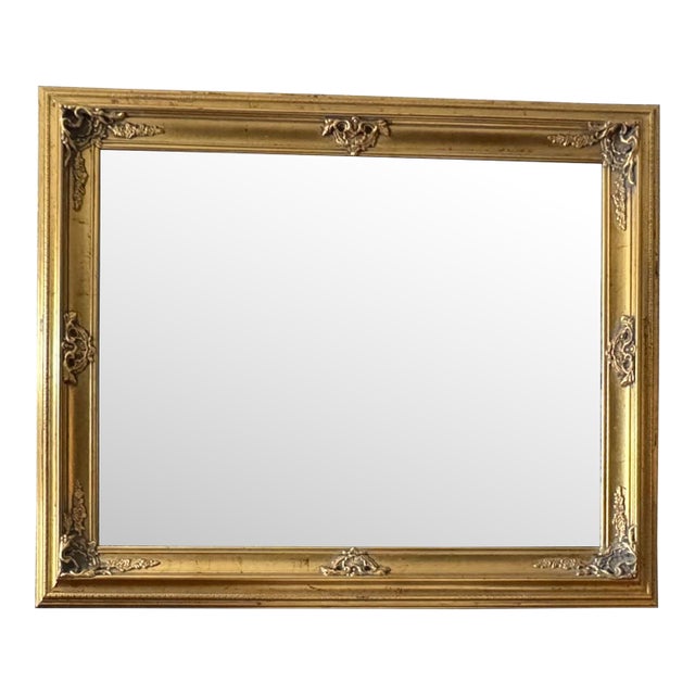 Vintage Large Ornate Gilt Framed Beveled Wall Mirror, 39 X 49 For Sale