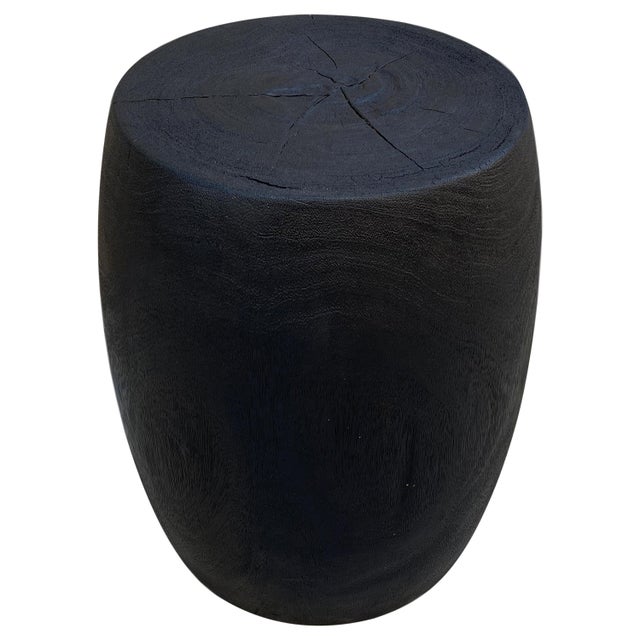 Hand carved drum shape reclaimed lychee wood side table or stool. Burnt, sanded and sealed exposing the beautiful grain of...
