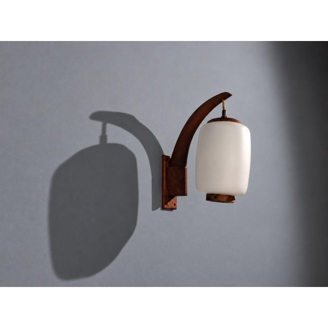 Mid-Century Modern 1960s Danish Modern, Wall Sconce, Teak, Opal Glass For Sale - Image 3 of 10