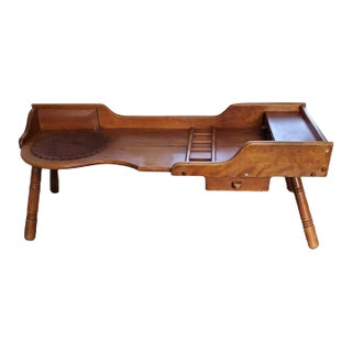 19th Century Wooden Cobbler's Bench With Leather Seat For Sale