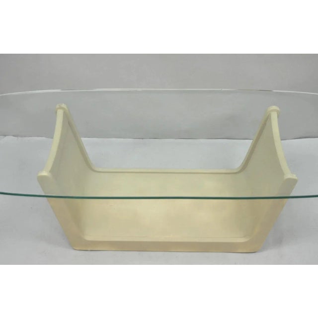 Vintage Mid Century Modern Painted Walnut Waterfall Base Glass Top Coffee Table For Sale - Image 4 of 15