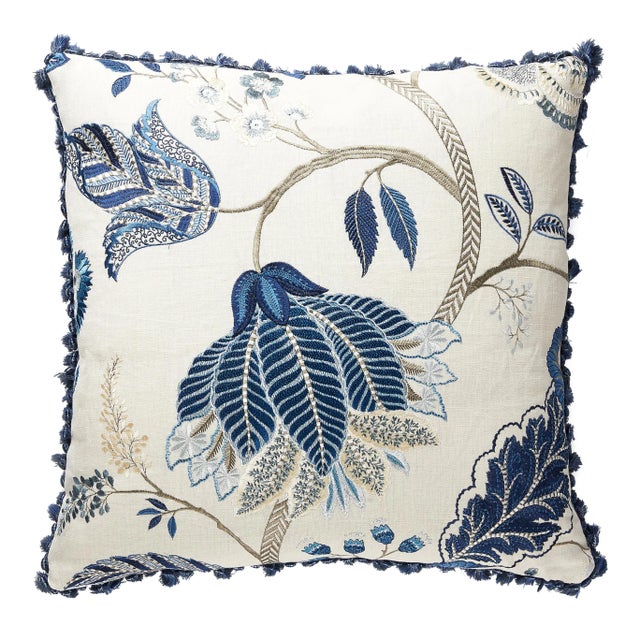 The House of Scalamandré Palampore Embroidery Pillow, Porcelain For Sale