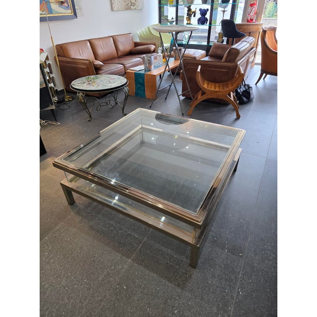 Coffee Table with Sliding Top in Chrome and Glass, 1970s For Sale - Image 4 of 18