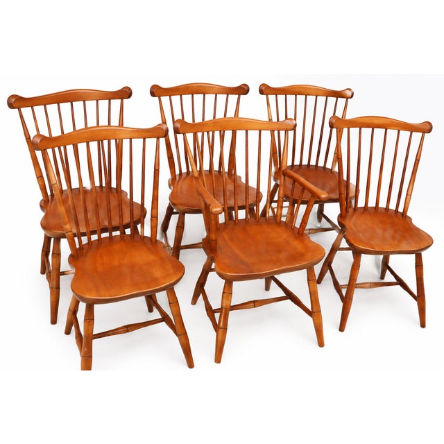 Wood Authentic Stickley Sold Wood 6 Spindle-Back Windsor Chairs For Sale - Image 7 of 18