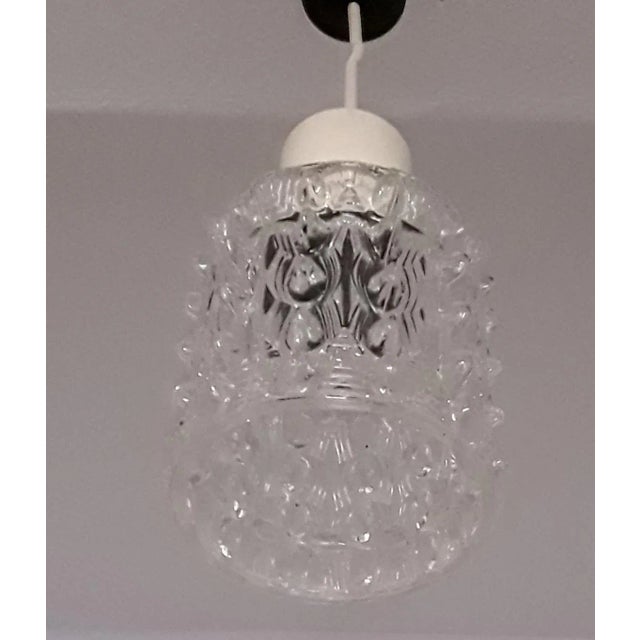 Ceiling Lamp with Clear Relief Pressed Glass Shade, Cream Plastic Mount and Black Plastic Canopy, 1970s For Sale - Image 4 of 5