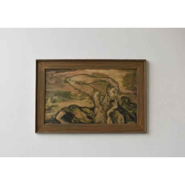 Vintage Gouache on Board Titled, "He," Dated 1969 For Sale - Image 4 of 17