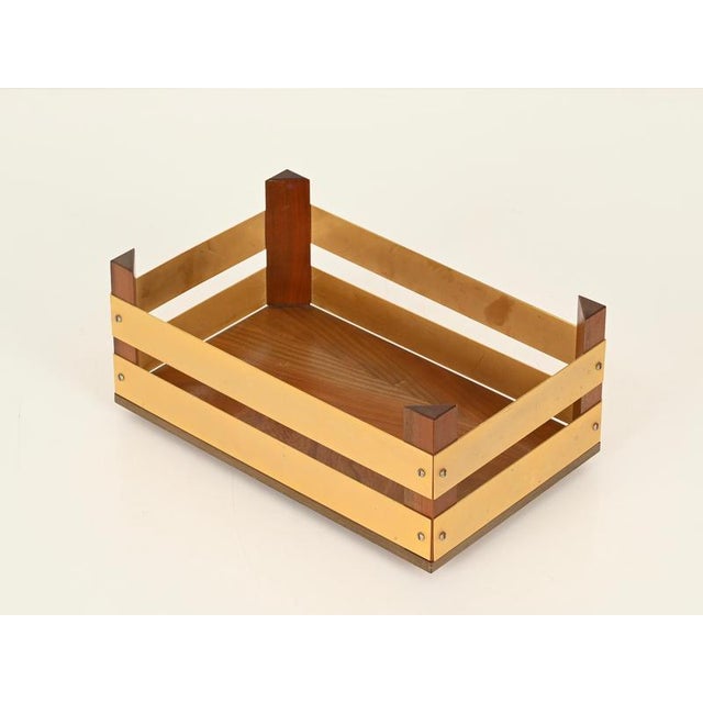 Large Walnut and Brass Bar Crate by T. Barbi, Italy, 1970s For Sale - Image 11 of 15