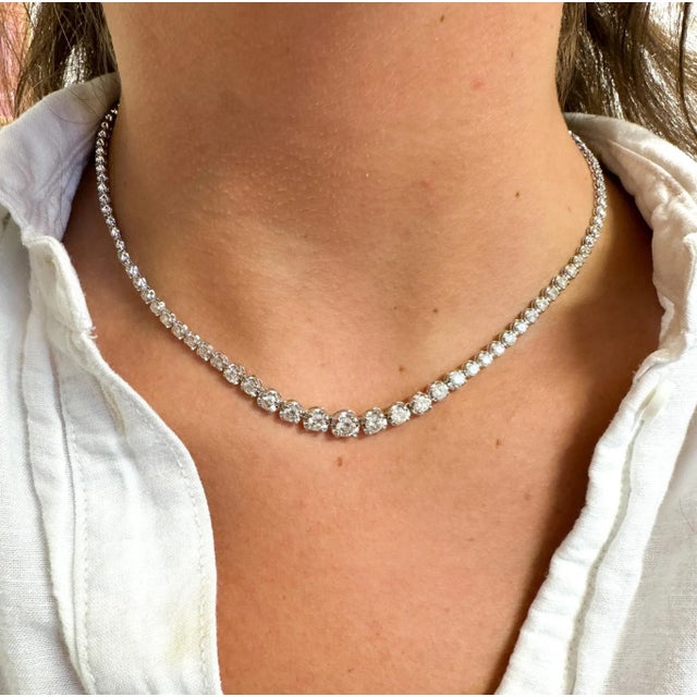 2020s 10 Carat Natural Diamond Graduated Tennis Necklace 18K White Gold 16.5 Inches For Sale - Image 5 of 7