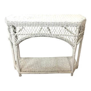 1940’s Wicker & Wood Console Table For Sale