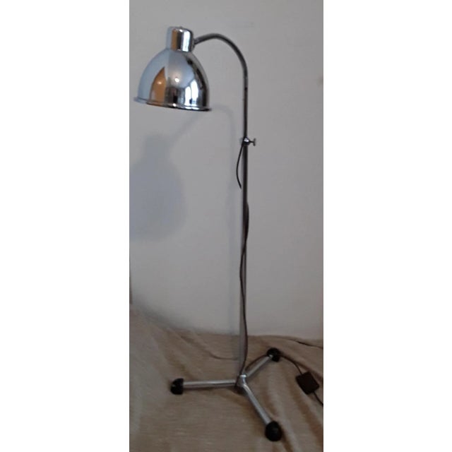 Metal Adjustable Floor Lamp with Chromed Tripod Base, Spiral Arm & Cream Metal Shade, 1940s For Sale - Image 7 of 7