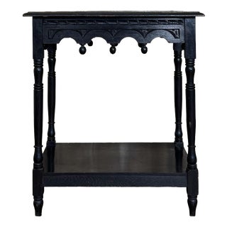 Antique Gothic Ebonised Carved Lowboy Hallway Console Table, 1890s For Sale