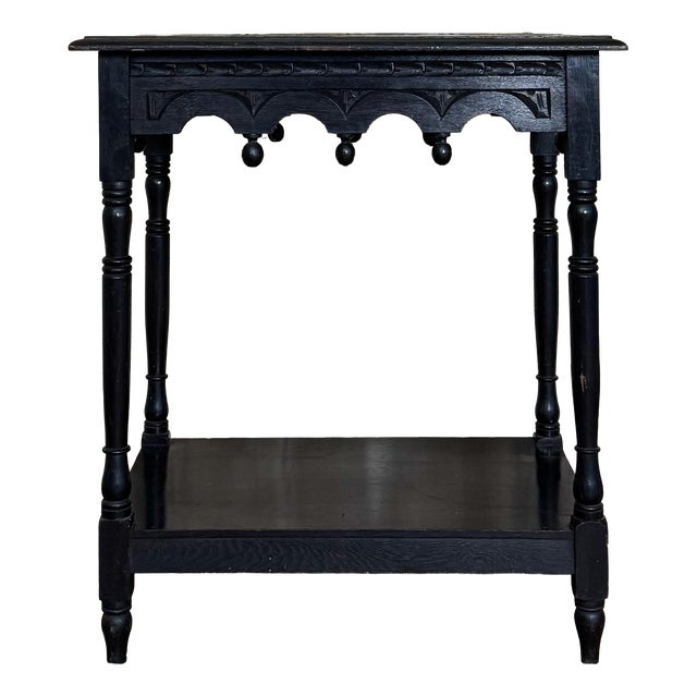 Antique Gothic Ebonised Carved Lowboy Hallway Console Table, 1890s For Sale