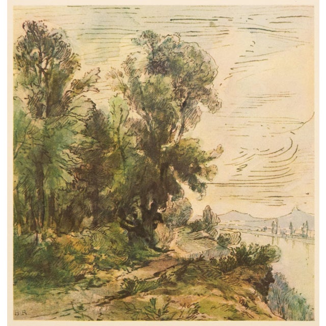 1959 After Theodore Rousseau "River Landscape" Cottage Style First Edition Vintage Print For Sale - Image 4 of 5