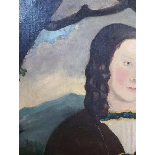 Black Antique 19th C. Oil Painting Folk Art Portrait in the Style of William Matthew Prior For Sale - Image 8 of 16