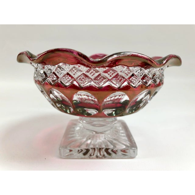 Glass Mixed Mismatched Vintage Red Cranberry Cut to Clear Party Serving or Display Bowls - Set of 3 For Sale - Image 7 of 10