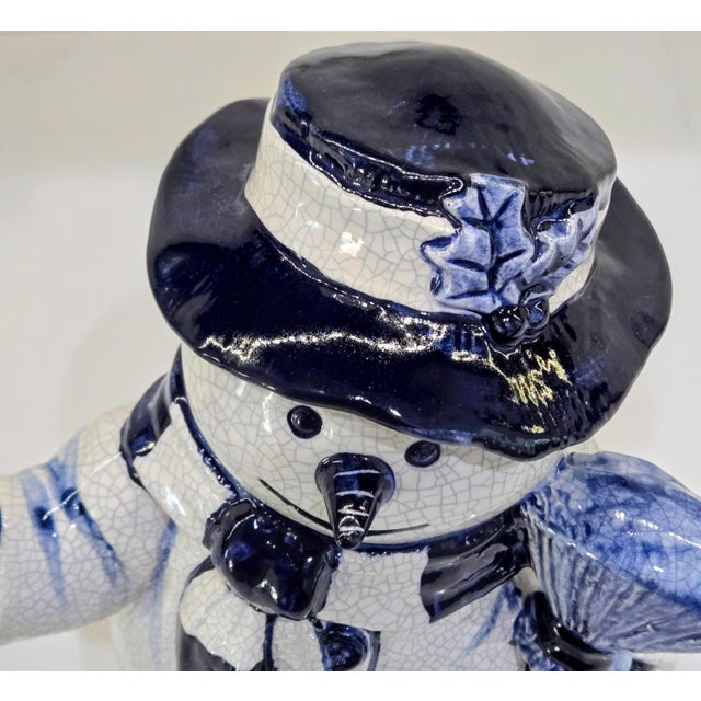 Vintage 1984 Dedham Style Blue White Crackle Glaze Snowman Figurine, Potting Shed Attributed For Sale In Dallas - Image 6 of 9