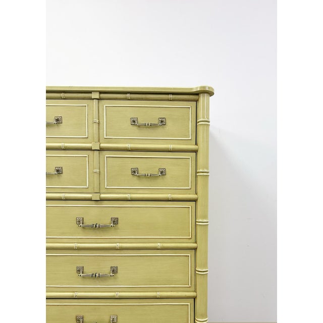 Mid 20th Century Mid 20th Century Henry Link Bali Hai Tallboy Dresser Green Vintage 5 Drawer Hollywood Regency For Sale - Image 5 of 18