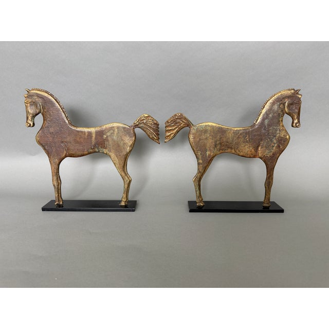1990s Vintage Heavy Bronze Standing Horse Equestrian Sculpture Book Ends Argentina For Sale - Image 5 of 12