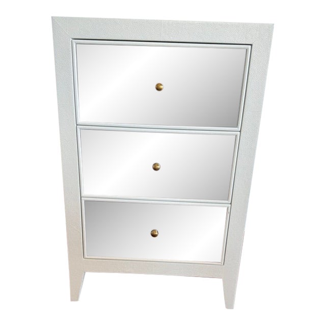 Made Goods Shagreen & Antique Mirror Nightstand – 3 Drawer – Designer Piece For Sale