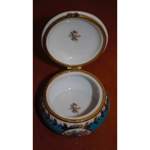 Vintage Limoges Round Porcelain China Box With Floral Design For Sale - Image 14 of 18