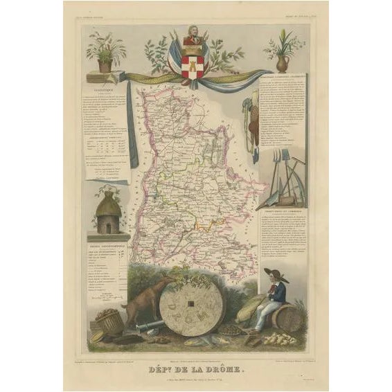 Antique Map of the Department of Drôme For Sale