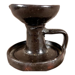 19th Century Signed "Chambers" American Redware Grease Lamp For Sale